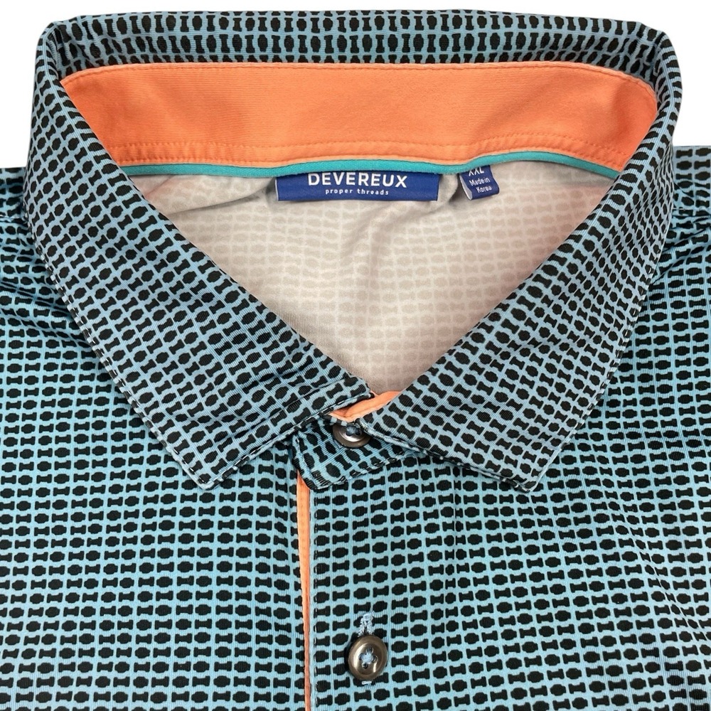 Devereux "Proper Threads" Blue Geometric Golf Polo, Men's XXL - Picture 9 of 11